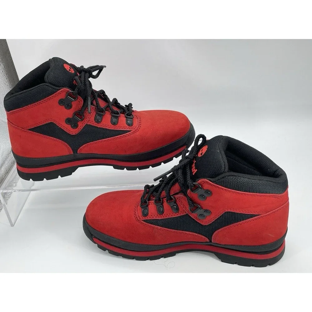 Timberland Euro Hiker Mid Waterproof Boots Red Black Youth 4.5 Women 6 A5NGA